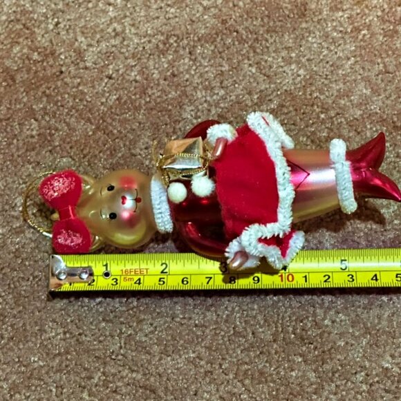 Mouse Blown Glass Christmas Ornament Red Felt Bow Skirt 6 Inches Cat? Rabbit? - Picture 6 of 6